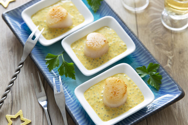 Recette Food4Good - Bouchées de Saint-Jacques lait de coco graines de chia