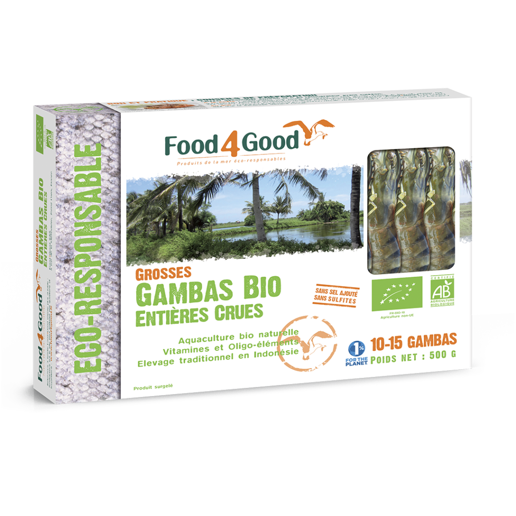 Grosses Gambas BIO entières crues - Food4Good