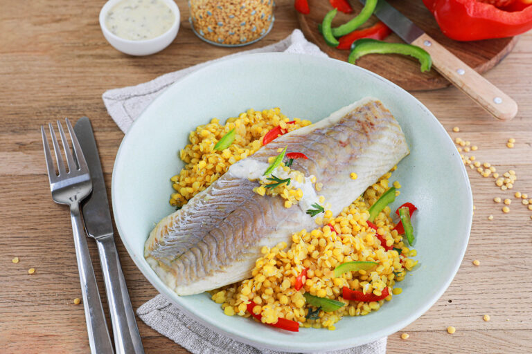 Recette Food4Good - Filet de Colin-lieu MSC, lentilles jaunes et sauce aux herbes