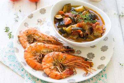 Recette Food4Good - Gambas Bio au gomasio et ratatouille d’été