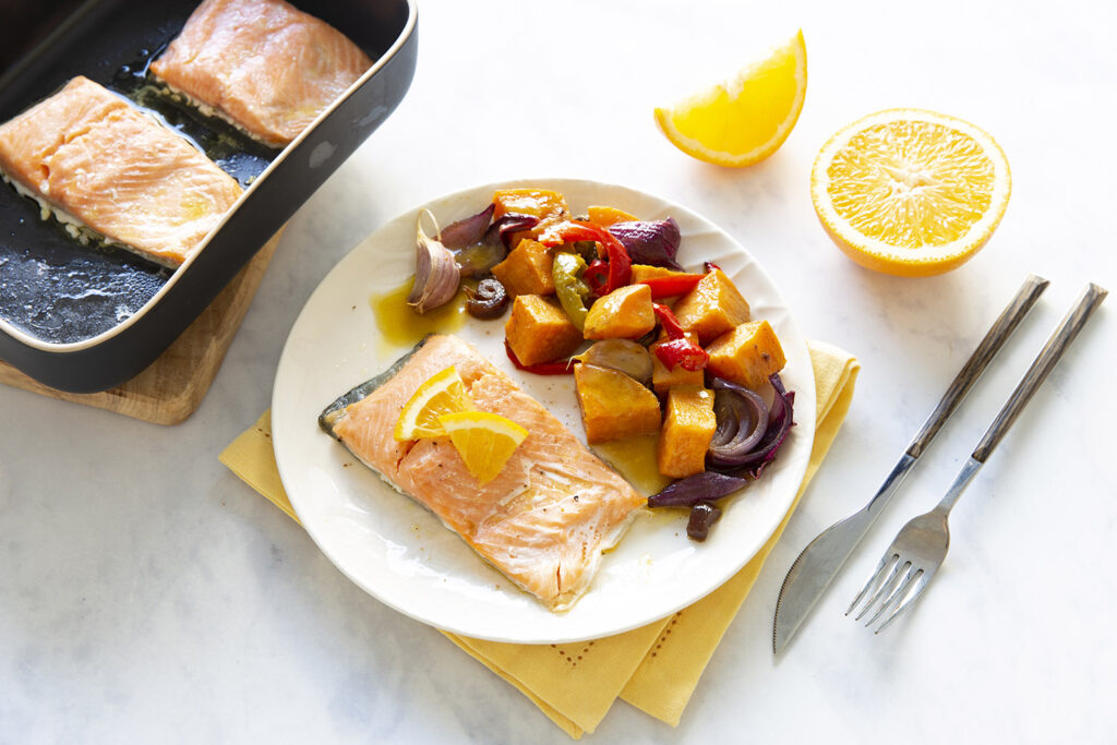 Recette Food4Good - Pavés de Truite bio au four et légumes rôtis