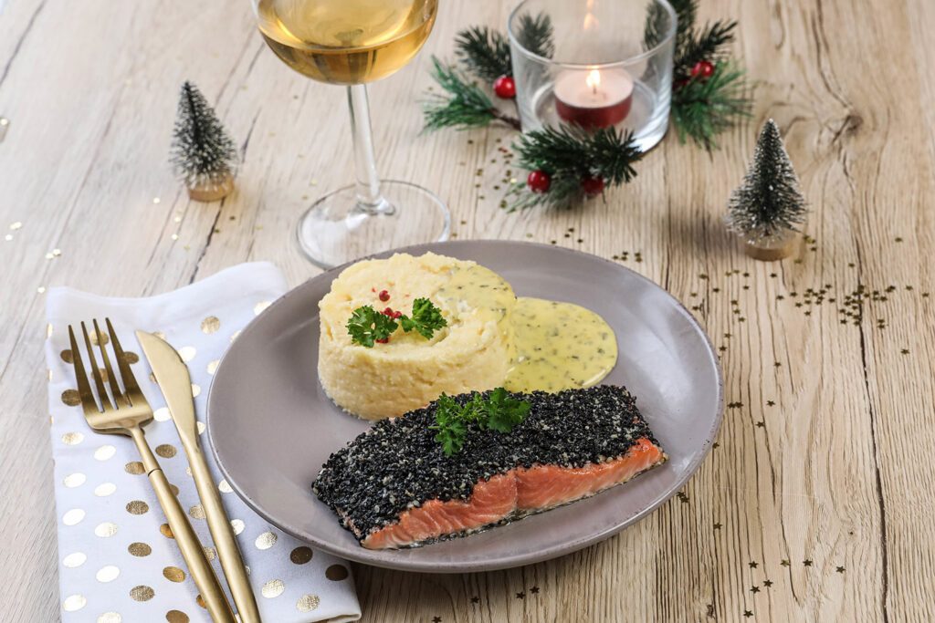 Recette Food4Good - Saumon sauvage MSC en croûte de sésame, polenta crémeuse et sauce estragon