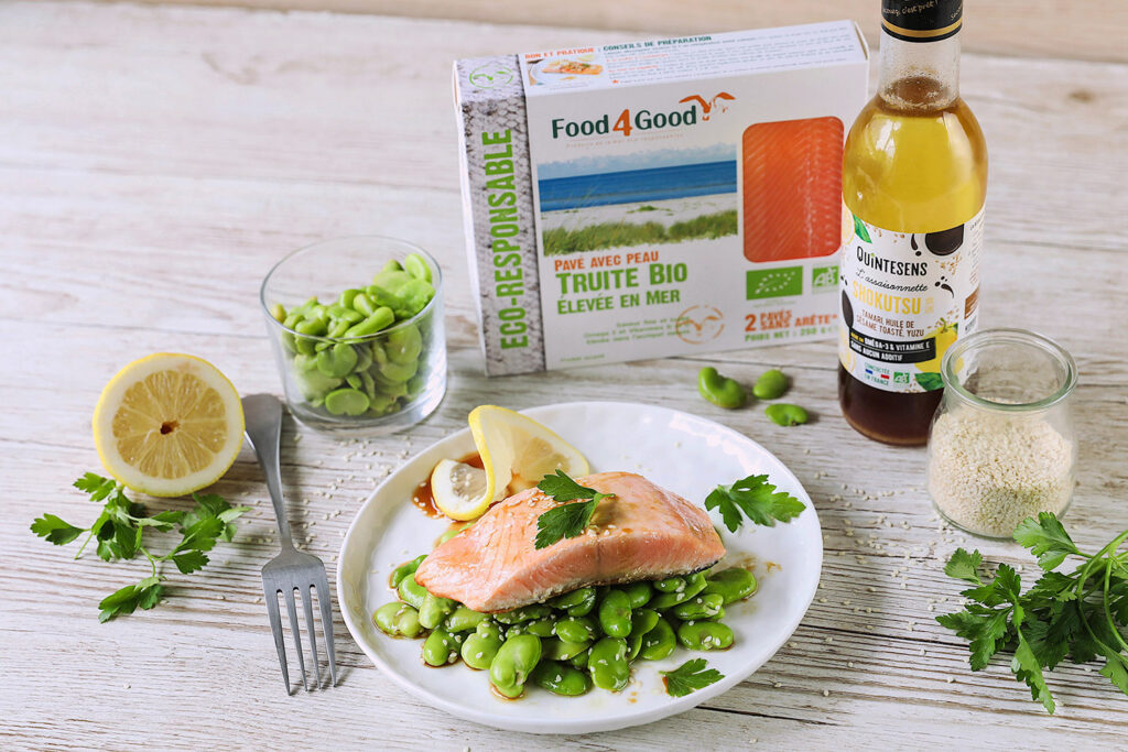 Recette Food4Good - Pavé de Truite bio aux fèves, sauce Shokutsu