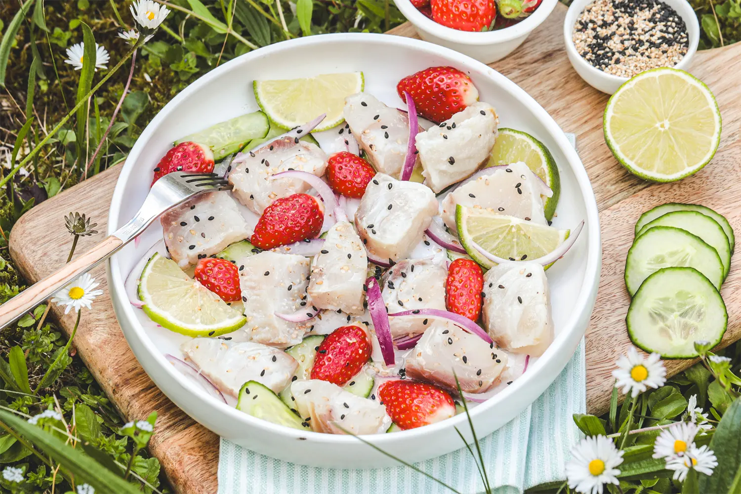 Recette Food4Good - Ceviche de Lieu noir aux fraises